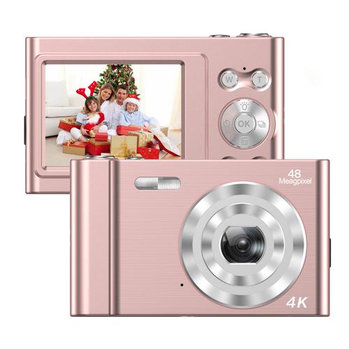 Pas de carte SD - Rose - Caméscope vidéo pour appareil photo numérique 4K, écran IPS 48MP, poignées qualifiée ales, batterie flash ECT, carte mémoire 32 Go, cadeau de Noël, 2.4 pouces