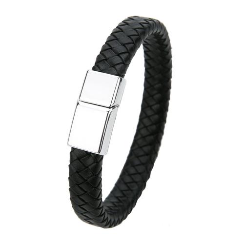 Noir-Rhodium - 12x6mm - 20,5 Cm - Bracelet Tressé En Cuir Noir Pour Hommes, Bijoux Punk À La Mode Avec Fermoir Magnétique En Métal, Taille 10x5 12x6mm