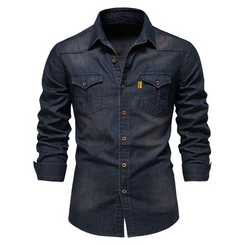 Casual Shirt Manches Longues Jeans Chemise Hommes Bouton Doudoune Top De Printemps Mode Pour Gar?Ons