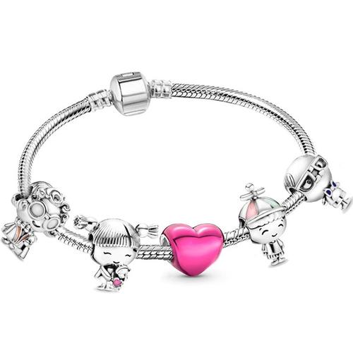 Imitation Plaquée Rhodium - 18cm - Bracelets À Breloques De Style Romantique, Avec Perles'amour En Famille, Pour Femmes Et Couples, Offre Spéciale