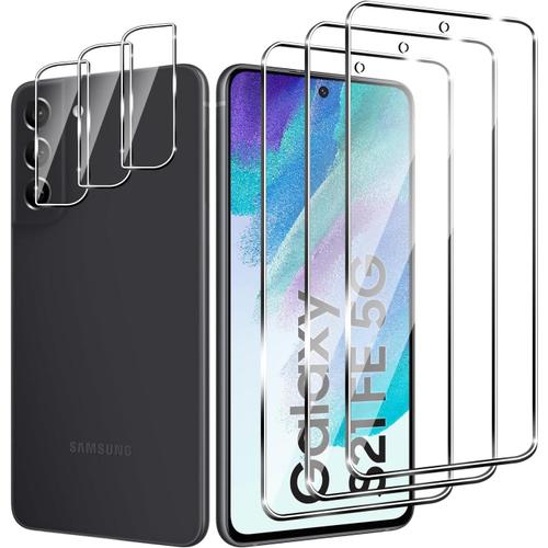 3+3 Pièces Verre Trempé Pour Samsung Galaxy S21 Fe 5g, 3 Pièces Film Protection Écran Et 3 Pièces Caméra Arrière Protecteur, Dureté 9h, Hd Transparent Sans Bulles, Pour Samsung Galaxy S21 Fe 5g