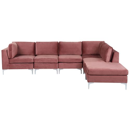 Canapé Avec Pouf Evja Rose Velours Côté Gauche