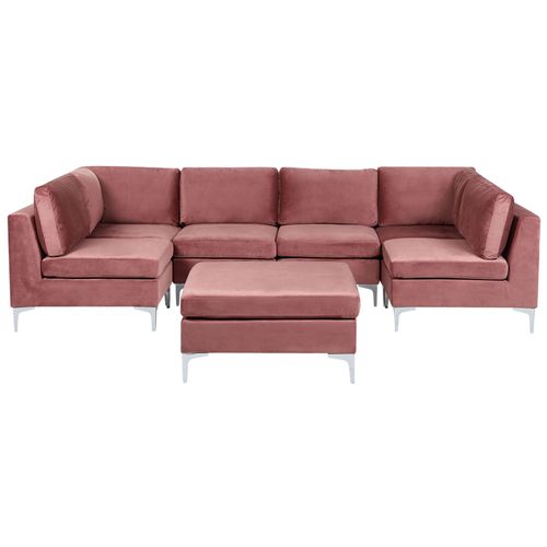 Canapé Modulaire 6 Places En U Avec Ottoman Velours Rose Evja