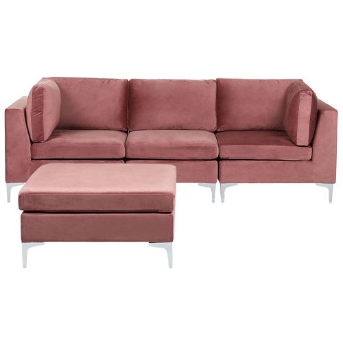 Canapé Avec Pouf Evja Rose Velours Symétrique