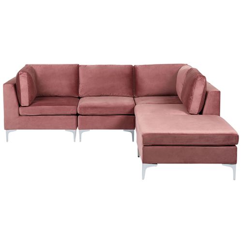 Canapé Avec Pouf Evja Rose Velours Côté Gauche