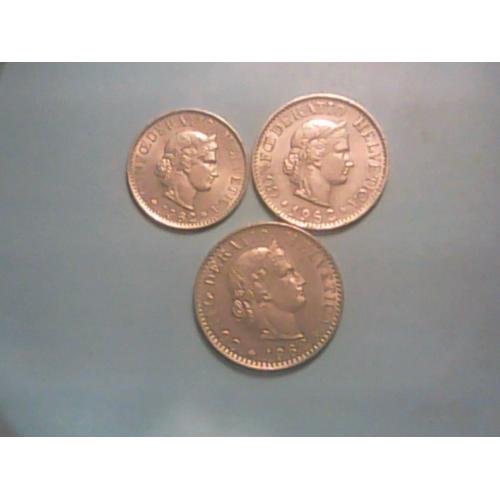 Suisse,5,10 Et 20 Centimes 1962