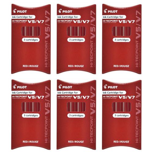 Pilot Lot De 6 Sets 3 Cartouches V5/7 Rechargeable Rouge