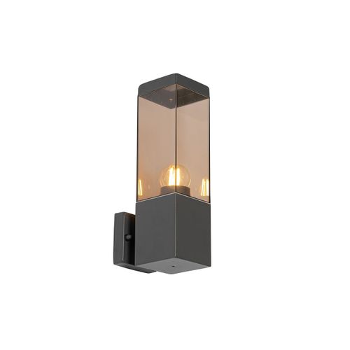 Qazqa Moderne Moderne Buiten Wandlamp Donkergrijs Met Smoke - Malios Acier Inoxydable /Plastique Bronze,Gris Foncã© Rectangulaire / Extã©Rieur / Jardin / Luminaire / Lumiere / ÃClairage E27...