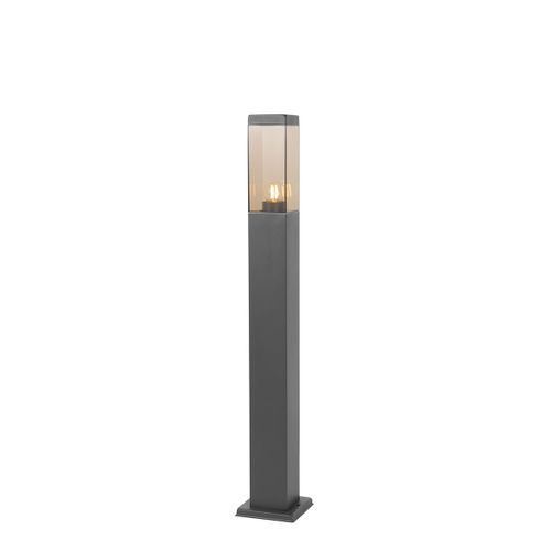 Qazqa Moderne Moderne Buitenlamp Paal Donkergrijs Met Smoke 80 Cm - Malios Acier Inoxydable /Plastique Gris Foncã©,Bronze Rectangulaire / Extã©Rieur / Jardin / Luminaire / Lumiere /...