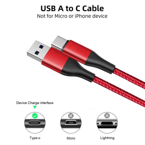 Lot de 3 Câble USB-C Rapide Nylon pour Samsung Galaxy S23 Ultra S23+ S22  Ultra S22 Plus S21 FE S21 Ultra S20 S10 S9 - 1 Mètre Rouge - E.F.Connection