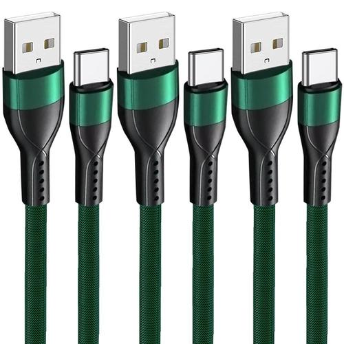 Lot-3 Câble USB-C 1M Charge Rapide 3A pour Samsung Xiaomi Redmi OPPO - Nylon Tressé Vert - E.F.Connection