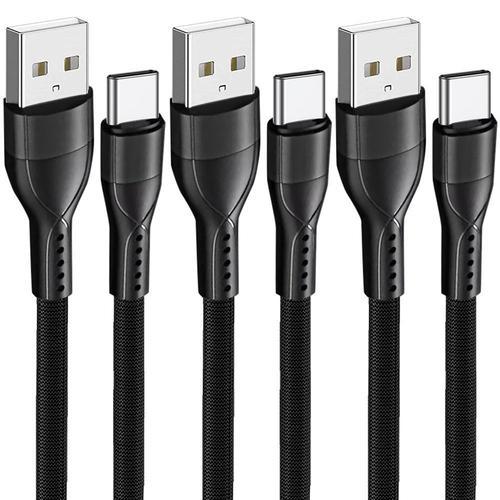 3x Câble USB-C Rapide Nylon Tressé 3A pour Samsung Xiaomi Redmi OPPO - 1M Noir - E.F.Connection