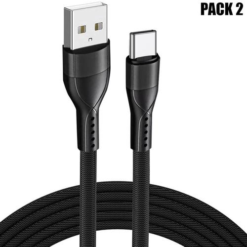 Lot de 2 Câble USB-C Rapide 3A pour OPPO Samsung Xiaomi Redmi - 1 Mètre Noir Nylon Fin Tressé - E.F.Connection