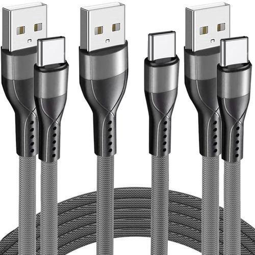 3x Câble USB-C 3A Nylon Charge Rapide pour Samsung Galaxy A12 A13 A14 A03s A04s A22 A23 A24 - 1M Gris - E.F.Connection