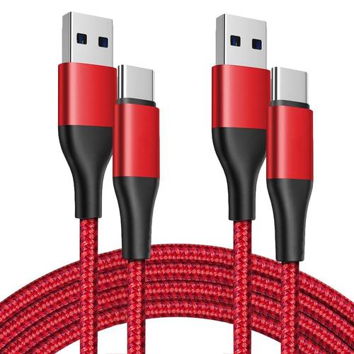 2 Câble USB-C Charge Rapide 3A pour Samsung Galaxy A03s A04s A12 A13 A14 A22 A23 A24 - Nylon Tressé Renforcé 1M Rouge - E.F.Connection