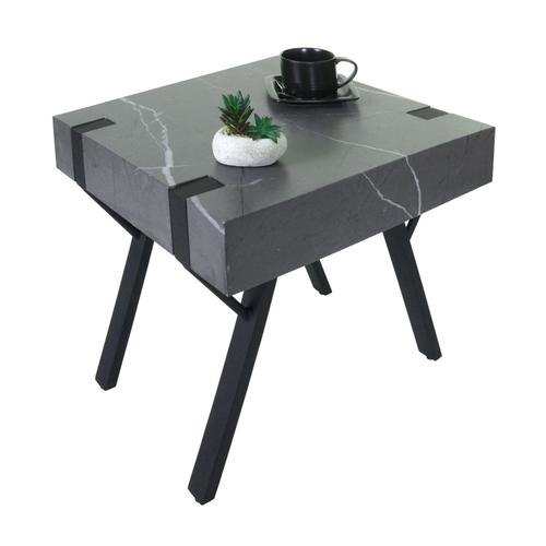 Table D'appoint Hwc-L54, Table Basse Table De Chevet Table De Salon, Fer Mdf 50x55x50cm   Aspect Marbre Gris