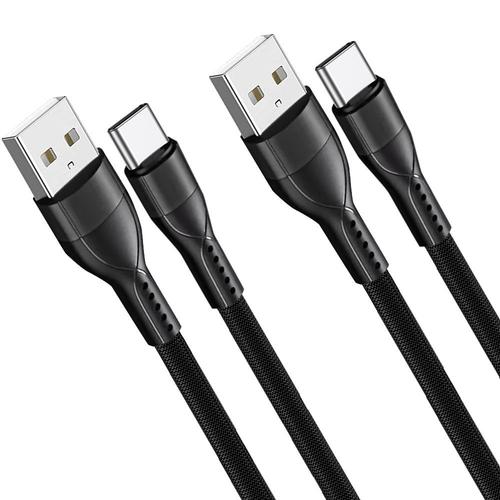 Lot de 2 Câble USB-C Rapide 3A pour Samsung Galaxy M23 5G M13 4G M32 M33 M52 5G - 1 Mètre Noir Nylon Fin Tressé - E.F.Connection
