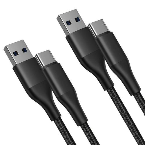 2x Câble USB-C Nylon Rapide 3A pour Samsung Galaxy M13 4G M23 5G M32 M33 M52 5G - Noir 1 Mètre - E.F.Connection