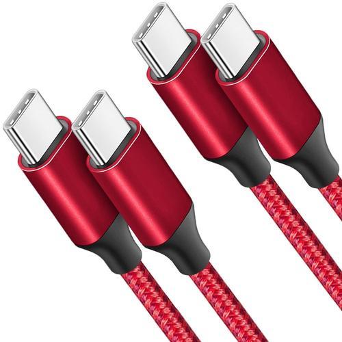 2 Câble USB-C vers USB-C pour SAMSUNG S22 5G-S22 ULTRA 5G-S21 FE 5G-S21-S21 PLUS-S20 FE-S20-NOTE 20 - Nylon Renforcé 1 Mètre Rouge - E.F.Connection