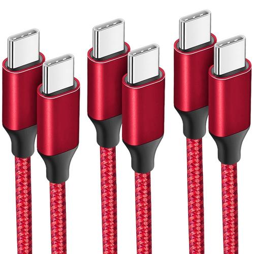 3x Câble USB-C vers USB-C Charge Rapide pour Samsung Galaxy A24 A23 A22 A03s A04s A02s A12 A13 A14 - Nylon Tressé Rouge 1M - E.F.Connection