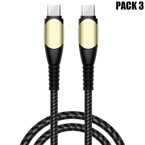 3x Câble USB-C vers USB-C Rapide 60W pour Samsung Galaxy A14 A13 A12 A03s A04s A22 A23 A24 A32 - Nylon Tressé Noir 1M - E.F.Connection