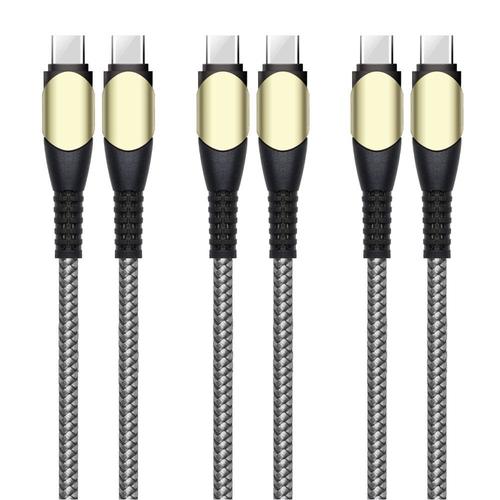 Lot-3 Câble USB-C vers USB-C 60W Rapide pour Samsung Galaxy A32 4G/5G A34 A33 A54 A53 A52 4G/5G A52s - Nylon Robuste 1M Gris - E.F.Connection