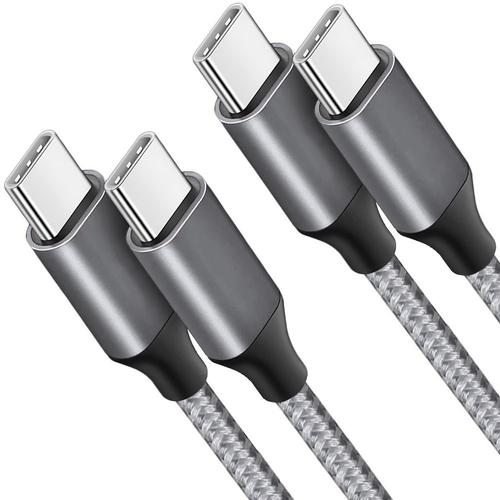 2x Câble USB-C vers USB-C Charge Rapide 3A pour Samsung Galaxy M52 5G M13 4G M23 5G M32 M33 - Nylon Renforcé Gris 1M - E.F.Connection