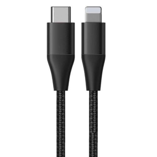 Câble USB-C vers Lightning Rapide 3A pour iPhone 14 Pro Max, 14 Plus, 13 Pro Max, 12 11 - Nylon Renforcé 1M Noir - E.F.Connection