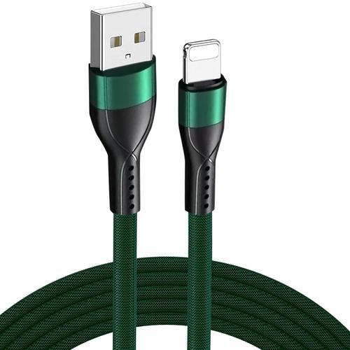 Câble USB Rapide Nylon pour iPhone 14, 14 Plus, 14 Pro Max, 13, 13 Pro Max, 12 11 XS Max XR 8 7 6 - 1 Mètre Vert - E.F.Connection