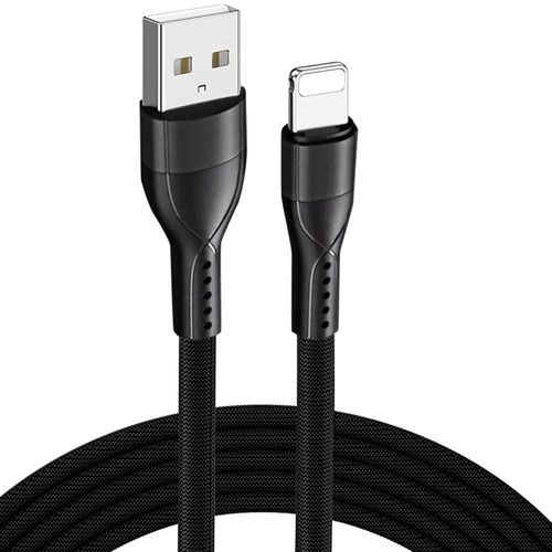 Câble USB Rapide 3A pour iPhone 14, 13, 12, 11, XR, XS, 8, 7, 6 - 1 Mètre Noir Nylon Fin Tressé - E.F.Connection