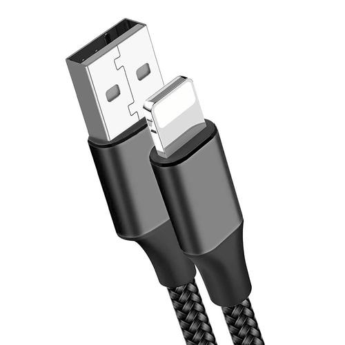 Câble USB Nylon Rapide 3A pour iPhone 14, 14 Plus, 14 Pro Max, 13, 13 Pro Max, 12 11 XS Max XR 8 7 6 - Noir 1 Mètre - E.F.Connection