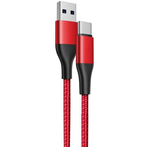 Câble USB-C Rapide pour Samsung Galaxy M33 5G M13 M23 5G M32 M52 5G - 1 Mètre Rouge Nylon Tressé - E.F.Connection