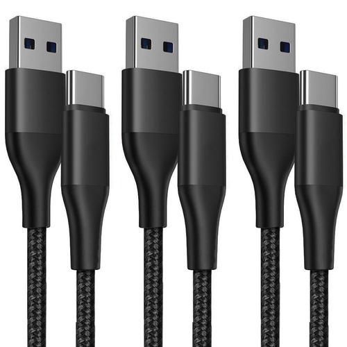 Lot de 3 Câble USB-C Rapide 3A pour Xiaomi Redmi 9 9A 9C 9T 10A 10C 11A - 1 Mètre Noir Nylon Robuste Tressé - E.F.Connection