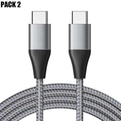 2x Câble USB-C vers USB-C Charge Rapide 3A pour Xiaomi Redmi 9 9A 9C 9T 10A 10C 11A - Nylon Renforcé Gris 1M - E.F.Connection