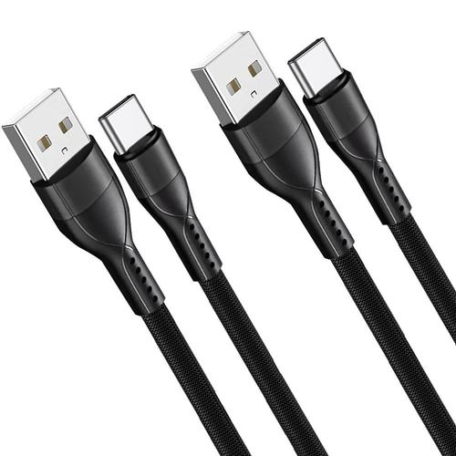 Lot de 2 Câble USB-C Rapide 3A pour Redmi Note 11 11S 11 Pro Note 12 4G/5G Note 12 Pro Plus - 1 Mètre Noir Nylon Fin Tressé - E.F.Connection