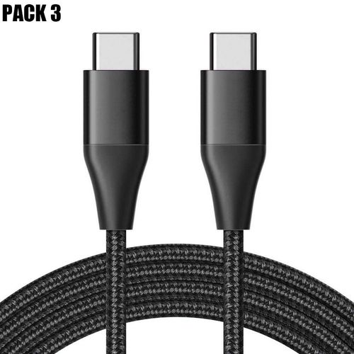 3x Câble USB-C vers USB-C Rapide 3A pour Xiaomi Redmi 9 9A 9C 9T 10A 10C 11A - Nylon Tressé Noir 1M - E.F.Connection