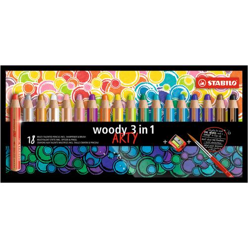 Stabilo - Woody 3in1 Wallet Of 18 Colours With Sharpener
