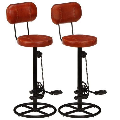 Vidaxl Tabourets De Bar 2 Pcs Noir Et Marron Cuir De Chèvre Véritable