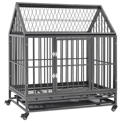 Vidaxl Cage Pour Chien Avec Roues Et Toit Acier 92x62x106 Cm