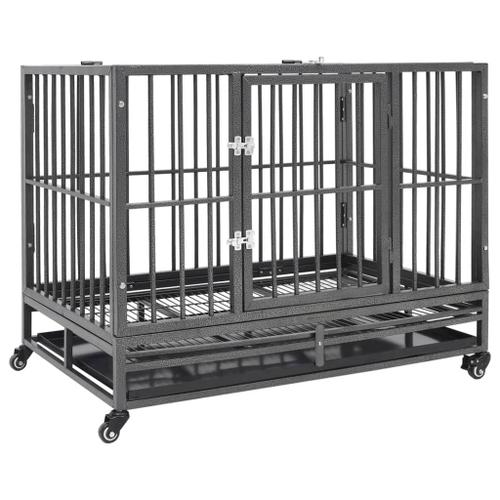 Vidaxl Cage Pour Chien Avec Roues Et Toit Acier 102x72x85 Cm