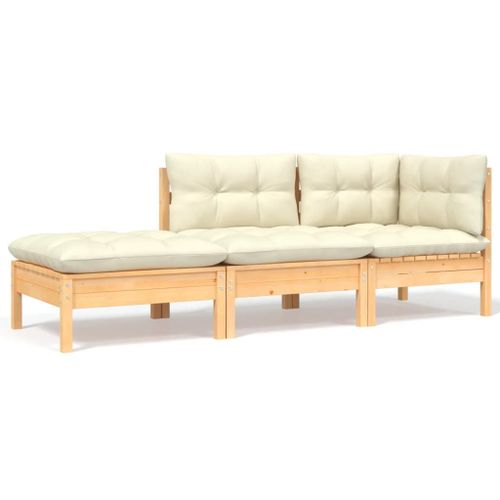 Vidaxl Salon De Jardin 3 Pcs Avec Coussins Crème Bois De Pin Massif