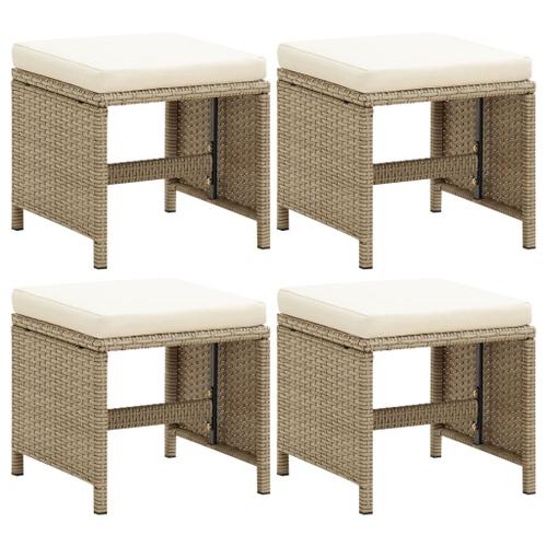 Vidaxl Tabourets De Jardin 4 Pcs Avec Coussins Résine Tressée Beige