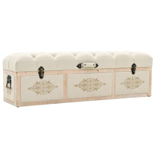 Vidaxl Banc De Rangement 110 Cm Crème Bois De Sapin Massif Et Tissu
