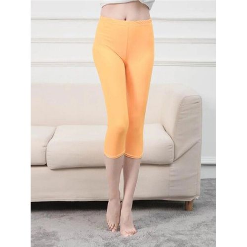 Hakci-Leggings Courts En Polyester Pour Femme,Capris,Jegging,Pantalon Court,Mi-Mollet,Élastique,Monochromatique,Noir,Fitness,Été,Toxique