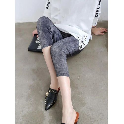 Hakci-Leggings Courts En Polyester Pour Femme,Capris,Jegging,Pantalon Court,Mi-Mollet,Élastique,Monochromatique,Noir,Fitness,Été,Toxique
