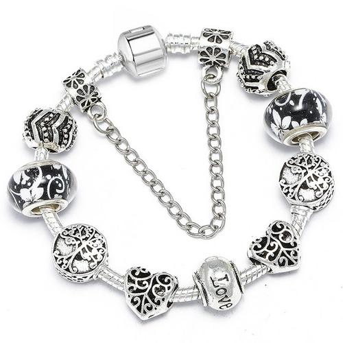 Taper 004 - 21cm - Bracelets À Breloques Vintage Couleur Argent Pour Femmes, Perles De Cristal De Marque, Bijoux Pulseira, Offre Spéciale, Livraison Directe