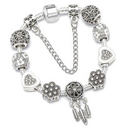 Taper 007 - 18cm - Bracelets À Breloques Vintage Couleur Argent Pour Femmes, Perles De Cristal De Marque, Bijoux Pulseira, Offre Spéciale, Livraison Directe