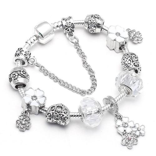 Taper 016 - 17cm - Bracelets À Breloques Vintage Couleur Argent Pour Femmes, Perles De Cristal De Marque, Bijoux Pulseira, Offre Spéciale, Livraison Directe