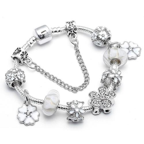 Taper 031 - 17cm - Bracelets À Breloques Vintage Couleur Argent Pour Femmes, Perles De Cristal De Marque, Bijoux Pulseira, Offre Spéciale, Livraison Directe