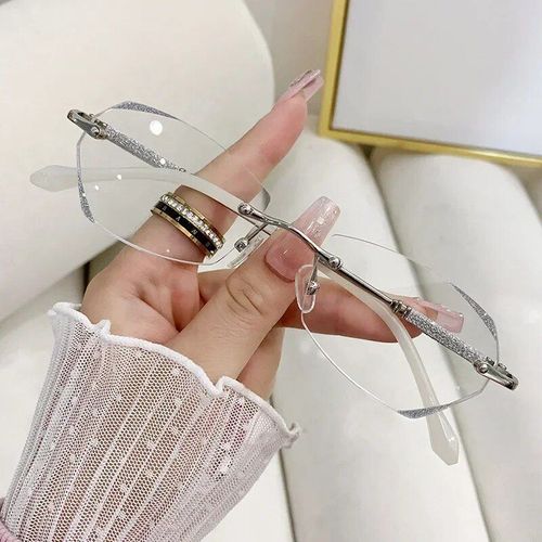 Lunettes De Lecture Bloquant La Lumière Bleue Pour Dames,Coupe Diamant,Sans Monture,Lunettes De Vue De Loin,Hypermétropie Finie,Lunettes Presbytes - Type Silver #C 